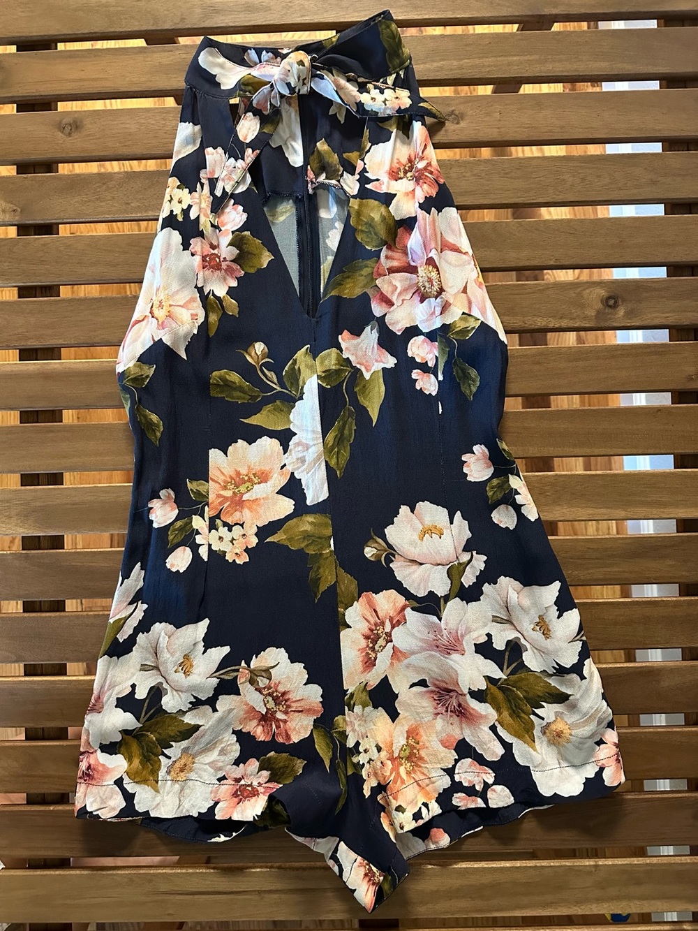 FARM Rio  / Antropology Floral Halter Romper in Navy with Pink Bloom size: M